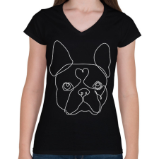 PRINTFASHION Vonalas Boston terrier - Női V-nyakú póló - Fekete női póló