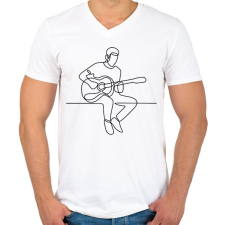 PRINTFASHION Vonalas gitáros minta - Férfi V-nyakú póló - Fehér férfi póló