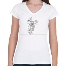 PRINTFASHION Vonalas motoros minta  - Női V-nyakú póló - Fehér