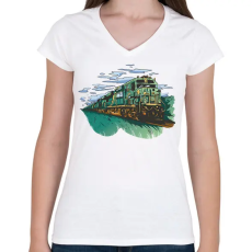 PRINTFASHION Vonat - Női V-nyakú póló - Fehér