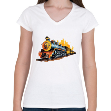 PRINTFASHION Vonat - Női V-nyakú póló - Fehér női póló