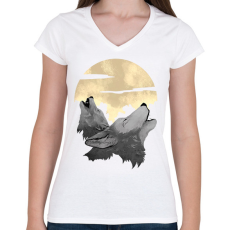 PRINTFASHION Vonyító farkasok - Női V-nyakú póló - Fehér