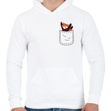PRINTFASHION Vörös panda zsebben - Férfi kapucnis pulóver - Fehér férfi pulóver, kardigán