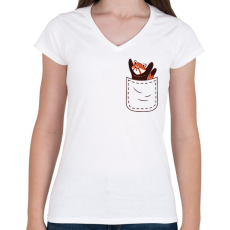 PRINTFASHION Vörös panda zsebben - Női V-nyakú póló - Fehér
