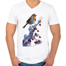 PRINTFASHION Vörösbegy - Férfi V-nyakú póló - Fehér