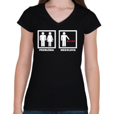 PRINTFASHION VW Probélma Megoldva - Női V-nyakú póló - Fekete