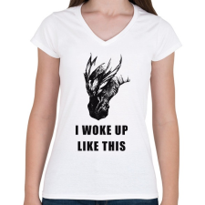 PRINTFASHION WAKE UP DRAGON - Női V-nyakú póló - Fehér női póló