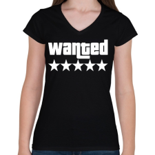PRINTFASHION WANTED ★★★★★ (GTA) - Női V-nyakú póló - Fekete női póló