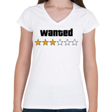 PRINTFASHION Wanted Level 3 - Női V-nyakú póló - Fehér női póló
