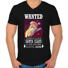 PRINTFASHION Wanted Santa Claus - Férfi V-nyakú póló - Fekete férfi póló