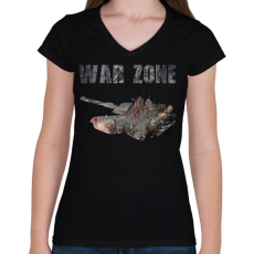 PRINTFASHION war zone - Női V-nyakú póló - Fekete