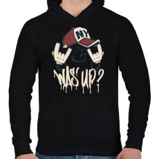 PRINTFASHION Was up? - Férfi kapucnis pulóver - Fekete
