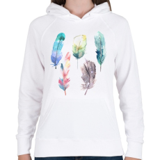 PRINTFASHION Watercolor Feathers - Női kapucnis pulóver - Fehér