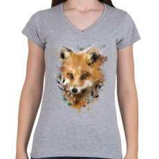 PRINTFASHION watercolor fox - Női V-nyakú póló - Sport szürke