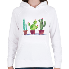 PRINTFASHION Watercolor style Cactus - Női kapucnis pulóver - Fehér női pulóver, kardigán