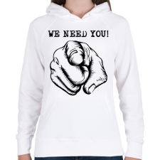 PRINTFASHION We need you - kellesz nekünk - Női kapucnis pulóver - Fehér női pulóver, kardigán
