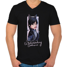 PRINTFASHION Wednesday Addams - Férfi V-nyakú póló - Fekete férfi póló