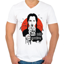 PRINTFASHION Wednesday Addams I hate everything  - Férfi V-nyakú póló - Fehér férfi póló