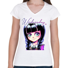 PRINTFASHION Wednesday Addams - Női V-nyakú póló - Fehér női póló