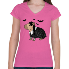 PRINTFASHION Wednesday capybara - Női V-nyakú póló - Rózsaszín női póló