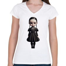 PRINTFASHION Wednesday - Gót stílusú illusztráció - Női V-nyakú póló - Fehér női póló