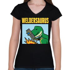 PRINTFASHION Weldersaurus - Női V-nyakú póló - Fekete női póló