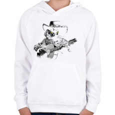 PRINTFASHION Western gitáros macska - Gyerek kapucnis pulóver - Fehér