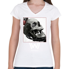 PRINTFASHION WestWorld skull - Női V-nyakú póló - Fehér