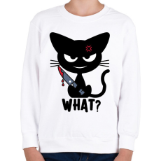 PRINTFASHION What? - Gyilkos cica / Késes macska / horror macska / mérges cicus - Gyerek pulóver - Fehér