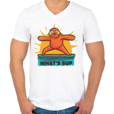 PRINTFASHION What's sup - Férfi V-nyakú póló - Fehér férfi póló