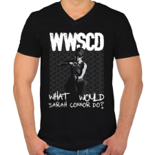 PRINTFASHION What would Sarah Connor do? - Férfi V-nyakú póló - Fekete férfi póló