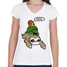 PRINTFASHION Wheee - Női V-nyakú póló - Fehér
