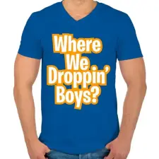 PRINTFASHION Where we droppin - Férfi V-nyakú póló - Királykék férfi póló