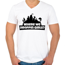 PRINTFASHION WhereWeDroppingGirls - Férfi V-nyakú póló - Fehér férfi póló