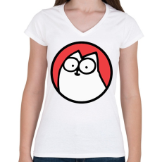 PRINTFASHION White cat - Női V-nyakú póló - Fehér