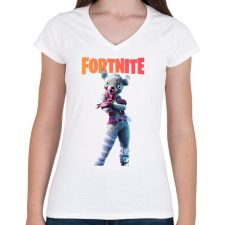 PRINTFASHION White teddy bear Fortnite - Női V-nyakú póló - Fehér női póló