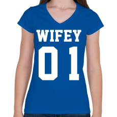 PRINTFASHION Wifey - Női V-nyakú póló - Királykék