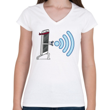 PRINTFASHION WIFI fighter - Női V-nyakú póló - Fehér női póló