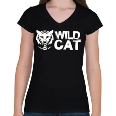 PRINTFASHION Wild Cat - Női V-nyakú póló - Fekete
