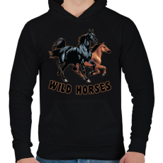 PRINTFASHION wild horses - Férfi kapucnis pulóver - Fekete