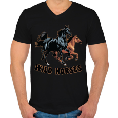 PRINTFASHION wild horses - Férfi V-nyakú póló - Fekete