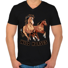 PRINTFASHION Wild horses - Férfi V-nyakú póló - Fekete