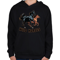 PRINTFASHION wild horses - Gyerek kapucnis pulóver - Fekete