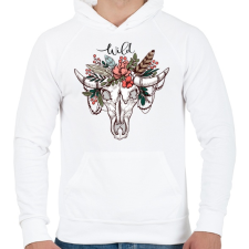 PRINTFASHION Wild Skull - Férfi kapucnis pulóver - Fehér férfi pulóver, kardigán