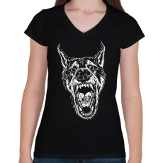 PRINTFASHION Wild wolf - Női V-nyakú póló - Fekete