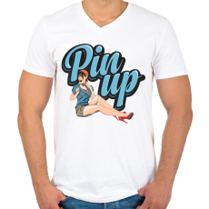 PRINTFASHION Wink at PinUp - Férfi V-nyakú póló - Fehér