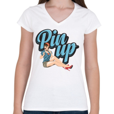 PRINTFASHION Wink at PinUp - Női V-nyakú póló - Fehér