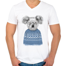 PRINTFASHION Winter koala - Férfi V-nyakú póló - Fehér