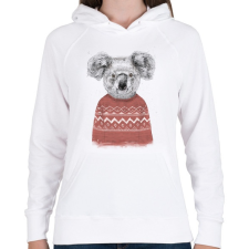 PRINTFASHION Winter koala (red) - Női kapucnis pulóver - Fehér női pulóver, kardigán