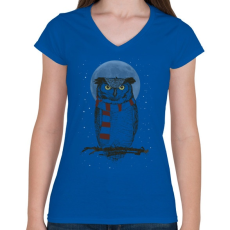 PRINTFASHION Winter owl - Női V-nyakú póló - Királykék